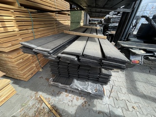 Ca. 26x Douglas Zweeds Rabat zwart gecoat , 12/24x195mm, lengte 500cm